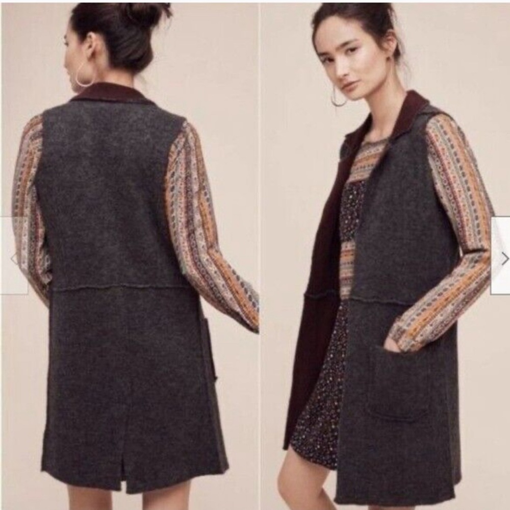 MOTH ANTHROPOLOGIE SLEEVELESS LONG OPEN WOOL BLEND